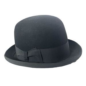 Borsalino Vintage Hat Marengo Bowler Nero Felt Wool Black 59cm 7 3/8 L  - Italy
